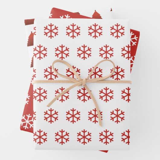 Schneeflocken und Weihnachtsbaummuster Geschenkpapier Set (Beispiel)