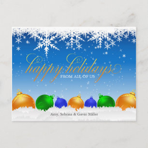 Schneeflocken und Weihnachtsschmuck Postkarte