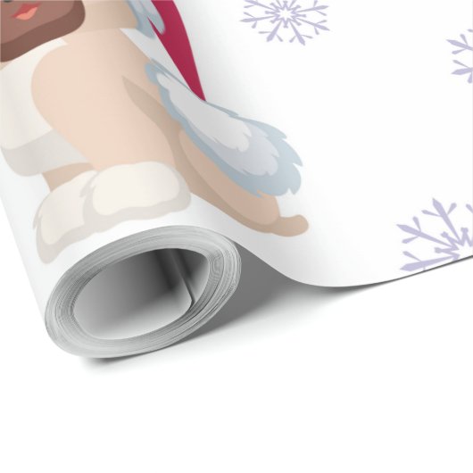 Schneeflocken und Welpen Geschenkpapier (Rolleneckpunkt)
