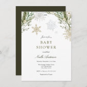 Schneeflocken und Winter Greenery Kinderdusche Einladung (Vorne/Hinten)