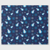 Schneeflocken und Winterpinguine Dunkle Marine Nah Geschenkpapier (Flach)