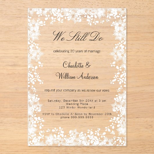 Schneeflocken - Verlängerung des Heiratsverspreche Acryleinladungen (Vorderseite)