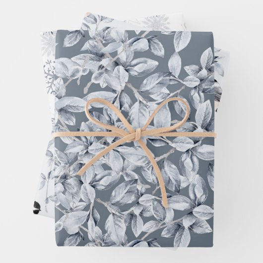 Schneeflocken-Vogelschneegewächse, graublau Geschenkpapier Set (Beispiel)