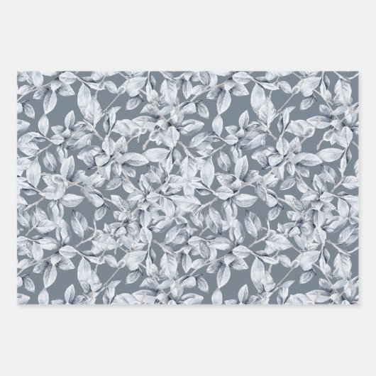 Schneeflocken-Vogelschneegewächse, graublau Geschenkpapier Set (Vorderseite)