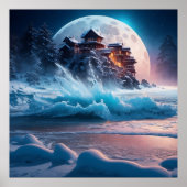 Schneeflocken, Vollmond mit Strand Poster (Vorne)