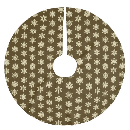 Schneeflocken von Ikat - Beige und Schokolade Brow Polyester Weihnachtsbaumdecke (Vorderseite)