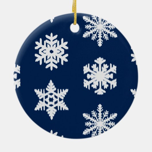 Schneeflocken von Ikat - Weiß und Dunkelblau Keramik Ornament (Hinten)