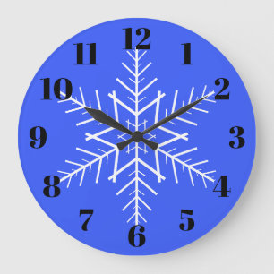 Schneeflocken-Wanduhr in Blau Große Wanduhr
