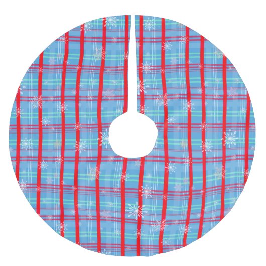 Schneeflocken Weihnachten Blauer Winter Kariert Polyester Weihnachtsbaumdecke (Vorderseite)