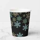 Schneeflocken Weihnachten Grün Gold Pappbecher (Rückseite)
