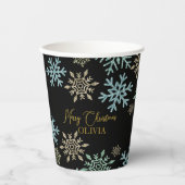 Schneeflocken Weihnachten Grün Gold Pappbecher (Vorderseite)