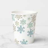 Schneeflocken Weihnachten Grün Gold Pappbecher (Rückseite)