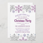 Schneeflocken Weihnachten Lila Silber Einladung (Vorne/Hinten)