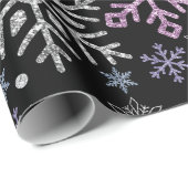Schneeflocken Weihnachten Lila Silber Geschenkpapier (Rolleneckpunkt)