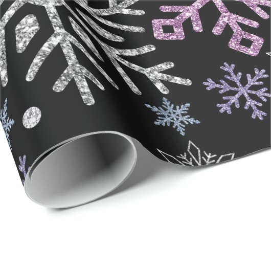 Schneeflocken Weihnachten Lila Silber Geschenkpapier (Rolleneckpunkt)