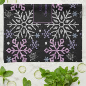 Schneeflocken Weihnachten Lila Silber Geschirrtuch (Gefaltet)