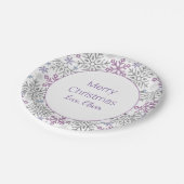 Schneeflocken Weihnachten Lila Silber Pappteller (Schrägansicht)