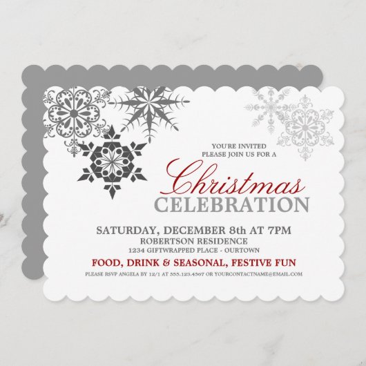 Schneeflocken Weihnachten Party Einladung (Vorne/Hinten)