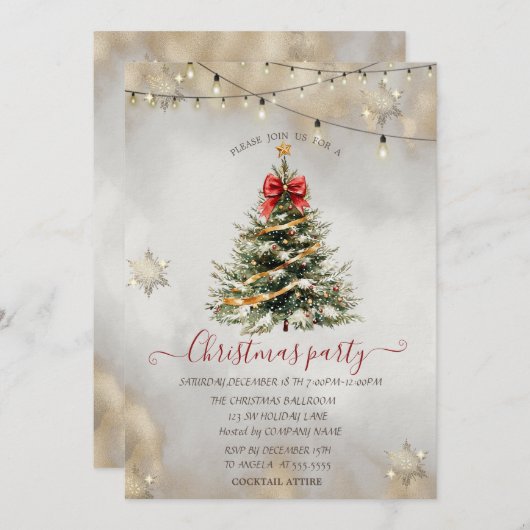 Schneeflocken, Weihnachten Pine Tree Lights Compan Einladung (Vorne/Hinten)