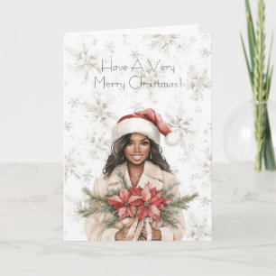 Schneeflocken Weihnachten Schwarze Frau Poinsettie Karte