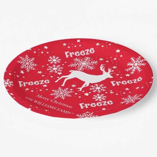 Schneeflocken Weihnachts-Rote Papierplatte Pappteller (Schrägansicht)