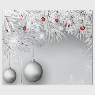 Schneeflocken, Weihnachtsbälle, Baumzweige Urlaub Geschenkpapier