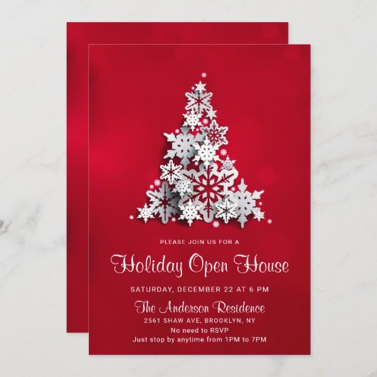 Schneeflocken Weihnachtsbaum Ferienhaus Einladung (Vorne/Hinten)