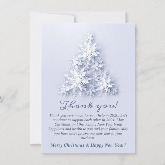 Schneeflocken Weihnachtsbaum Firmenfeiertag Dankeskarte (Vorderseite)