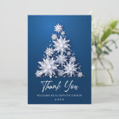 Schneeflocken Weihnachtsbaum Firmenfeiertag Dankeskarte (Stehend Vorderseite)
