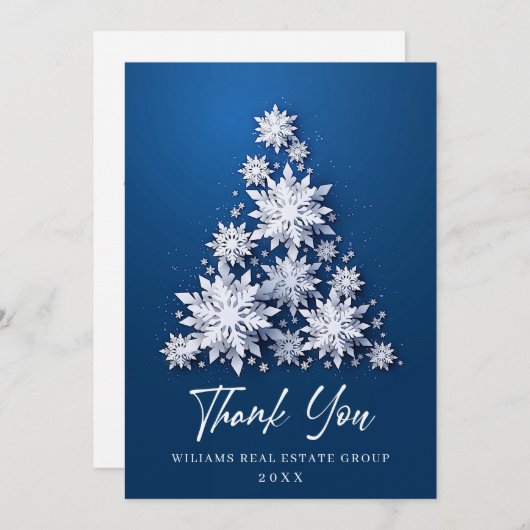 Schneeflocken Weihnachtsbaum Firmenfeiertag Dankeskarte (Vorne/Hinten)