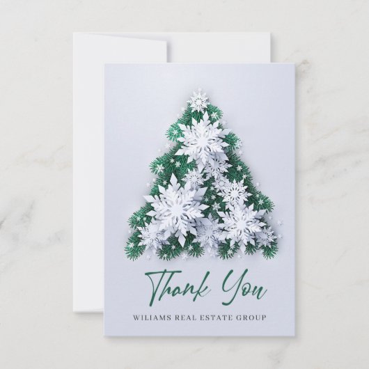 Schneeflocken Weihnachtsbaum Firmenfeiertag Dankeskarte (Vorderseite)