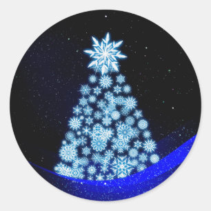 Schneeflocken-Weihnachtsbaum Klassischer runder Au Aufkleber