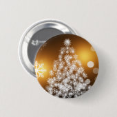 Schneeflocken Weihnachtsbaum mit goldenem Hintergr Button (Vorne & Hinten)