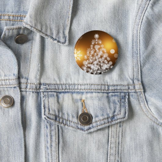 Schneeflocken Weihnachtsbaum mit goldenem Hintergr Button (Beispiel)