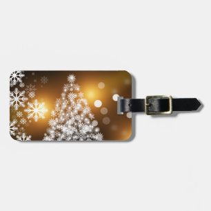 Schneeflocken Weihnachtsbaum mit goldenem Hintergr Gepäckanhänger