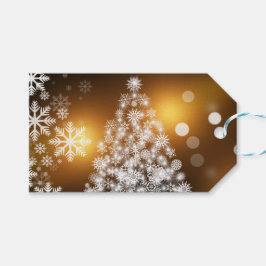 Schneeflocken Weihnachtsbaum mit goldenem Hintergr Geschenkanhänger