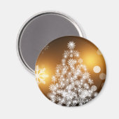 Schneeflocken Weihnachtsbaum mit goldenem Hintergr Magnet (Vorderseite/Rückseite)