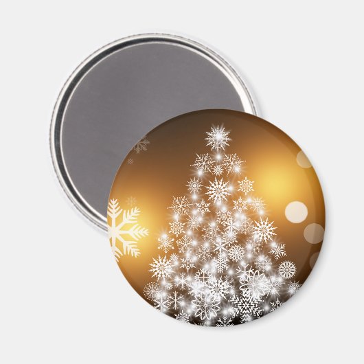 Schneeflocken Weihnachtsbaum mit goldenem Hintergr Magnet (Vorderseite/Rückseite)