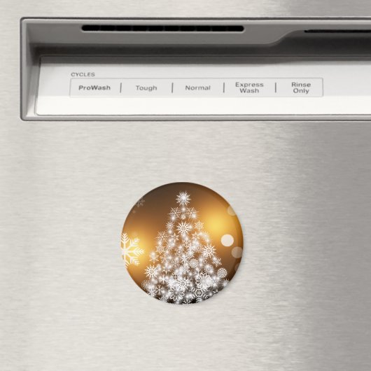 Schneeflocken Weihnachtsbaum mit goldenem Hintergr Magnet (In Situ (Geschirrspüler))