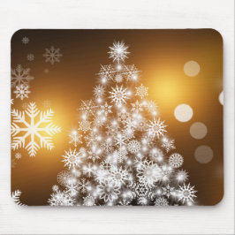 Schneeflocken Weihnachtsbaum mit goldenem Hintergr Mousepad