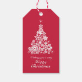 Schneeflocken Weihnachtsbaum rot-weiß Geschenkmark Geschenkanhänger (Vorderseite)