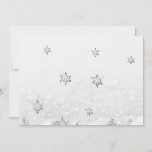 Schneeflocken, Weihnachtsbaumballen Einladung (Rückseite)