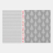 Schneeflocken, Weihnachtsbäume, graue Kraftstreife Geschenkpapier Set (Vorderseite 3)
