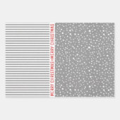 Schneeflocken, Weihnachtsbäume, graue Kraftstreife Geschenkpapier Set (Vorderseite 2)