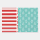 Schneeflocken, Weihnachtsbäume, rote Streifen aqua Geschenkpapier Set (Vorderseite 3)