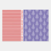 Schneeflocken, Weihnachtsbäume, rote Streifen blau Geschenkpapier Set (Vorderseite 3)