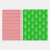 Schneeflocken, Weihnachtsbäume, rote Streifen grün Geschenkpapier Set (Vorderseite 3)