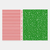 Schneeflocken, Weihnachtsbäume, rote Streifen grün Geschenkpapier Set (Vorderseite 2)