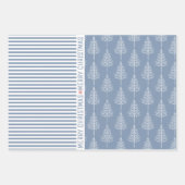 Schneeflocken, Weihnachtsbäume, staubige blaue Str Geschenkpapier Set (Vorderseite 3)