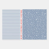 Schneeflocken, Weihnachtsbäume staubige blaue Stre Geschenkpapier Set (Vorderseite 2)